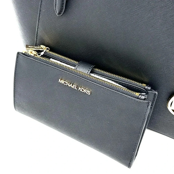 Michael Kors Large Charlotte Tote Bag & Large Double Zip Wallet Black (NWT) - Picture 12 of 14
